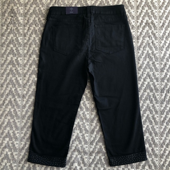 NYDJ rhinestone cuffed crop black pant in size 6 - Picture 10 of 15
